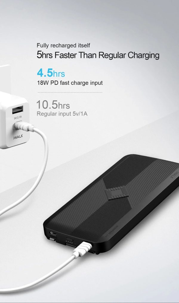 iWalk Scorpion Air 8000 Mah Power Bank With Wireless Charging & In-Built Cables - Black - Tashqila