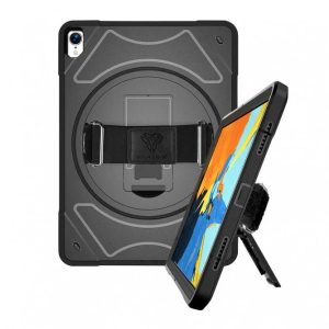 Armor-X Enx Case For iPad Pro 12.9 2020 Ultra 3 Layers Shockproof Rugged Case With Hand Strap & Kick Stand & Pen Holder- Black - Tashqila