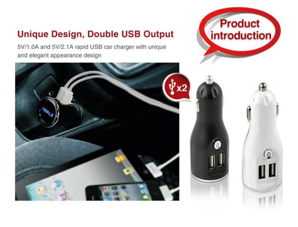 iWalk Dual Usb Car Charger - White - Tashqila