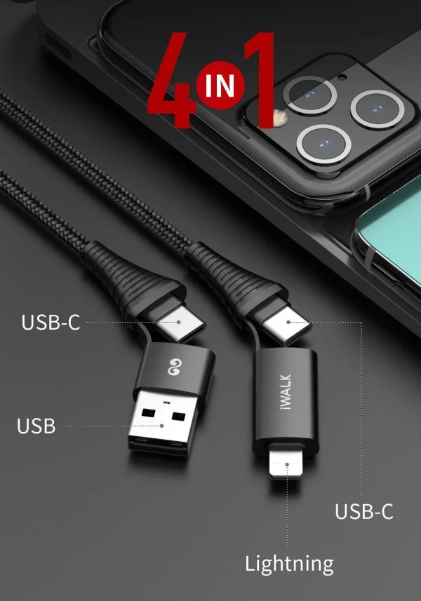 iWalk 60W 4in1 Twister Duo Cable 1M Cable - Black - Tashqila