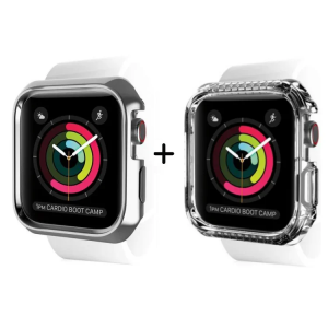 Itskins Spectrum Metal Cover For Apple Watch 44/45mm - Silver + Clear 2Pcs - Tashqila