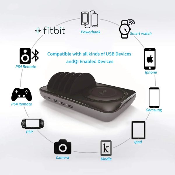 Soopii Wiv6 - 5In1 - 4 Ports Usb and Wireless Charging Station - Black - Tashqila