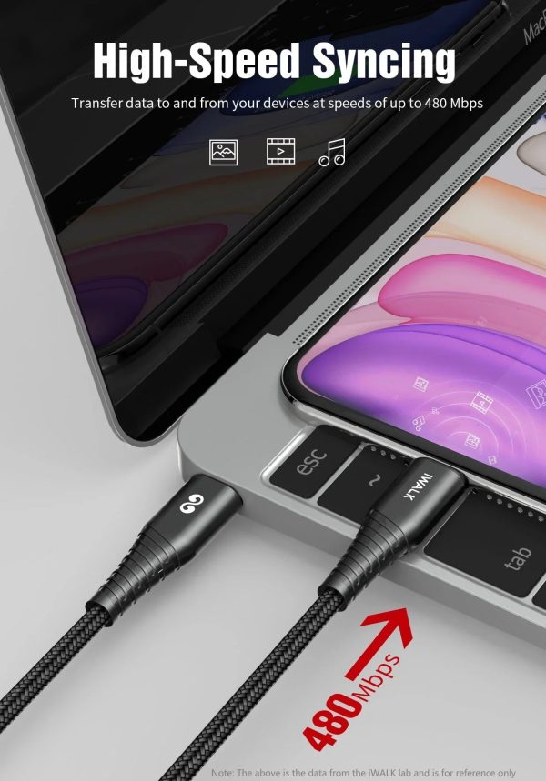 iWalk 18W Twister PD Ultra Flexible Qc 1M Type-C To Lightning Charge And Sync Cable - Black - Tashqila