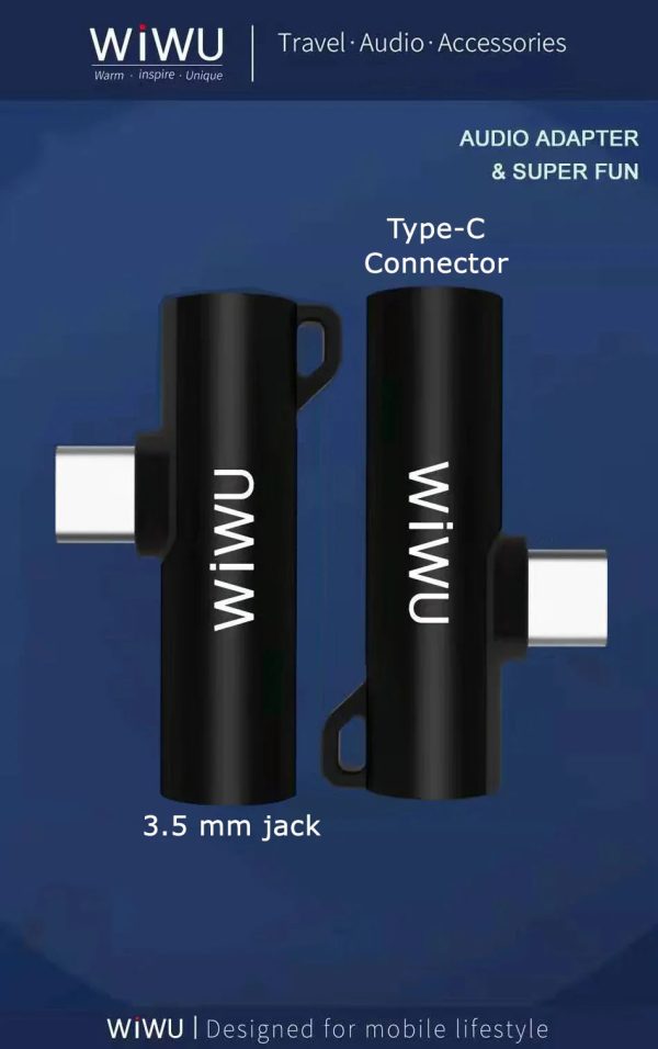 Wiwu St05 Type-C To 3.5 Audio Jack & Type-C Converter (Charging + Music) - Black (12 Month Warranty) - Tashqila