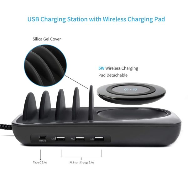 Soopii Wiv6 - 5In1 - 4 Ports Usb and Wireless Charging Station - Black - Tashqila