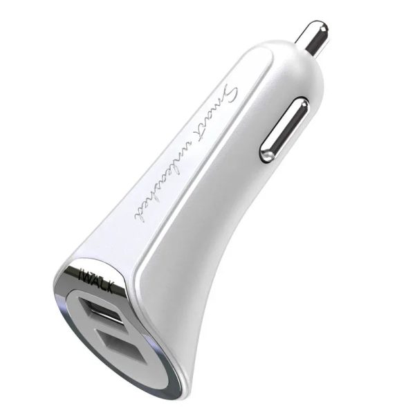 Iwalk Dolphin Car Charger 2 Port Usb 3.4A Output With Mfi Lighning Cable - White - Tashqila
