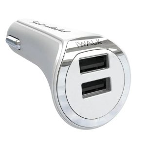 Iwalk Dolphin Car Charger 2 Port Usb 3.4A Output With Mfi Lighning Cable - White - Tashqila