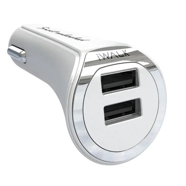 Iwalk Dolphin Car Charger 2 Port Usb 3.4A Output With Mfi Lighning Cable - White - Tashqila