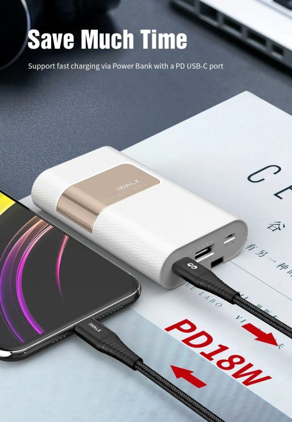 iWalk 18W Twister PD Ultra Flexible Qc 1M Type-C To Lightning Charge And Sync Cable - Black - Tashqila