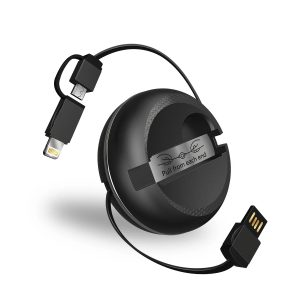 iWalk Retractable 2 In 1 Micro Usb And Lightning Cable - Black - Tashqila
