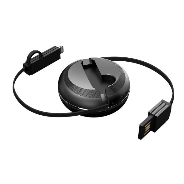 iWalk Retractable 2 In 1 Micro Usb And Lightning Cable - Black - Tashqila