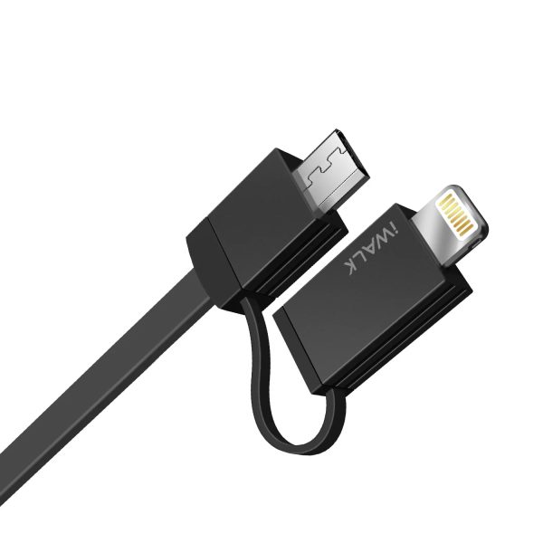 iWalk Retractable 2 In 1 Micro Usb And Lightning Cable - Black - Tashqila