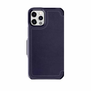 Itskins Hybrid Folio Leather iPhone 12 & 12 Pro Cover - Navy Blue With Real Leather - Tashqila