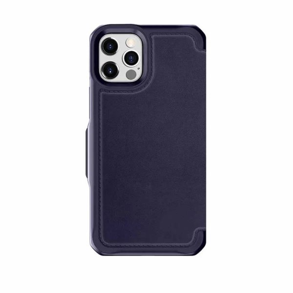 Itskins Hybrid Folio Leather iPhone 12 & 12 Pro Cover - Navy Blue With Real Leather - Tashqila
