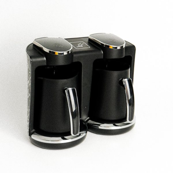 Kanak Double Turkish Coffee Maker 250ml - Black & Silver - Tashqila