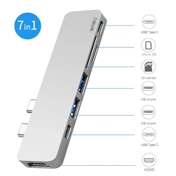 Wiwu Usb Type-C 7 In 1 Hub Aluminum Case For Macbook-T8 - Tashqila