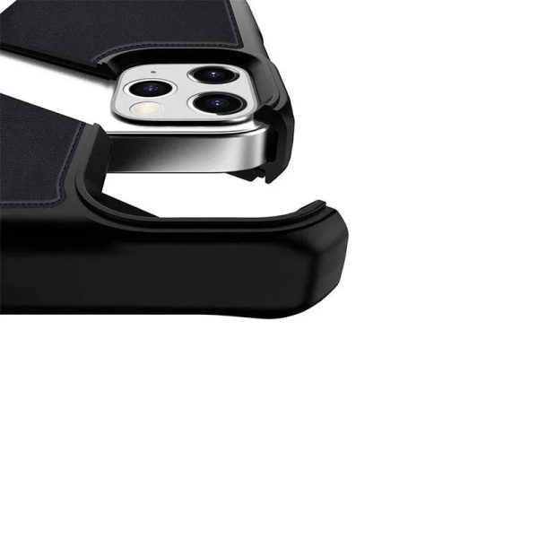 Itskins Hybrid Folio Leather iPhone 12 & 12 Pro Cover - Black With Real Leather - Tashqila