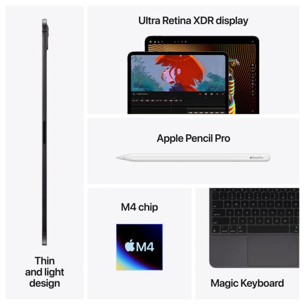 Apple iPad Pro (2024) - M4 Chip 9-Core CPU / 256GB / 11" Ultra Retina Display / Wi-Fi / Cellular / 1YW / Space Black - Tablet - Tashqila