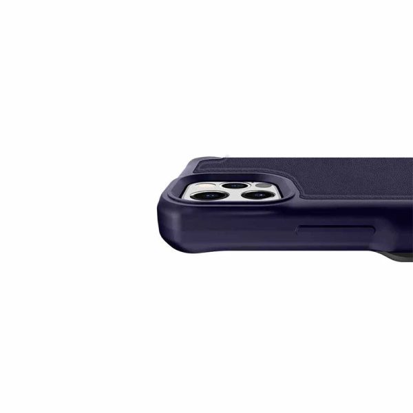 Itskins Hybrid Folio Leather iPhone 12 & 12 Pro Cover - Navy Blue With Real Leather - Tashqila
