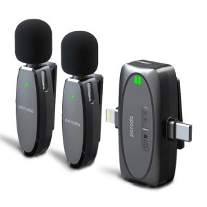 Porodo Dual Connector Lavalier Microphone Dual Mic - Black - Tashqila