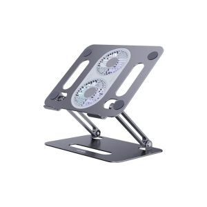 Porodo Alum. Alloy Adjustable Laptop Stand with Cooling Fan- Grey - Tashqila