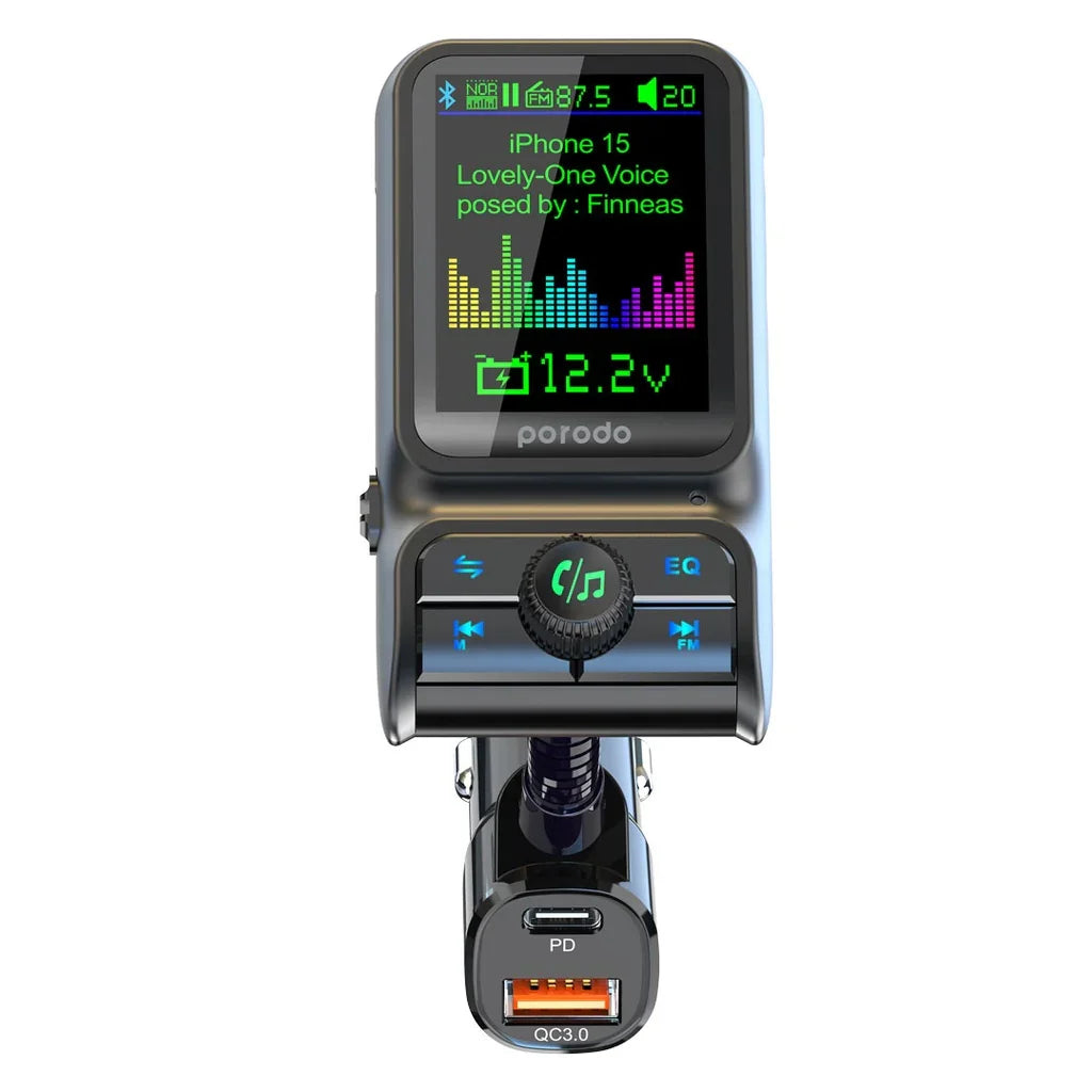 Porodo Dual Port Car Charger FM Transmitter PD 36W QC 18W - Black - Tashqila