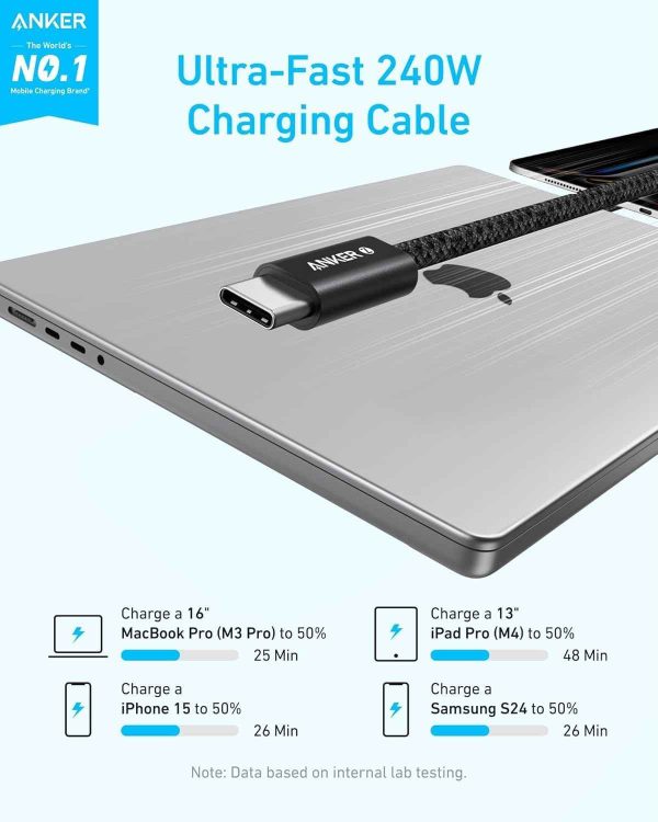 Anker Zolo 240W Usb-C To Usb-C Cable Braided (0.9M/3Ft) - Black