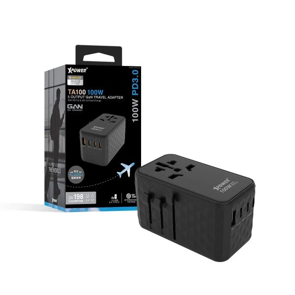 XPower TA100 100W 5 Output Gan PD Travel Adaptor -Black - Tashqila