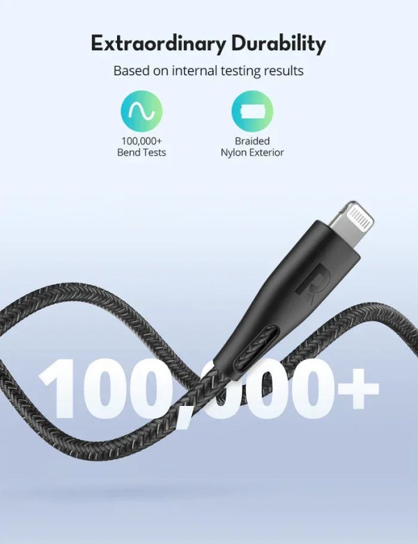 Ravpower Type-C To Lightning Cable 2M Nylon - Black - Tashqila