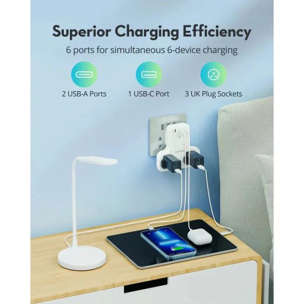Ravpower PD Pioneer 20W 3 Port Charger Uk Version With 3 Ac Plug - White - Tashqila