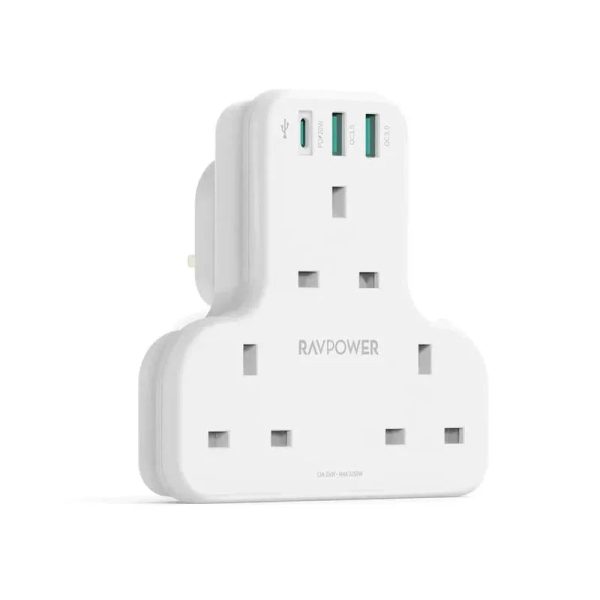 Ravpower PD Pioneer 20W 3 Port Charger Uk Version With 3 Ac Plug - White - Tashqila