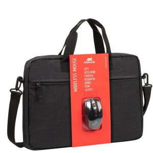 Rivacase Laptop Bag + Wireless Mouse Bundle - Black - Tashqila