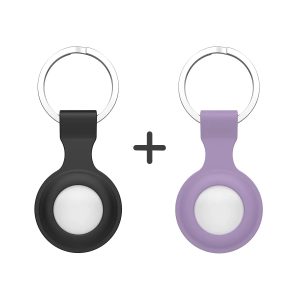 AirTag Silicone Loop With Steel Ring - 2 Pcs Set - Black And Purple - Tashqila