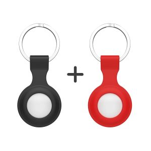 AirTag Silicone Loop With Steel Ring - 2 Pcs Set - Black And Red - Tashqila