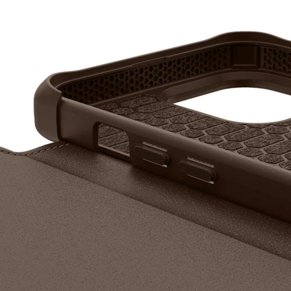 Itskins Hybrid Folio iPhone 13 Pro Max Cover - Brown With Real Leather - Tashqila