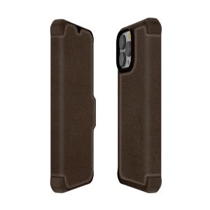 Itskins Hybrid Folio iPhone 13 Pro Max Cover - Brown With Real Leather - Tashqila