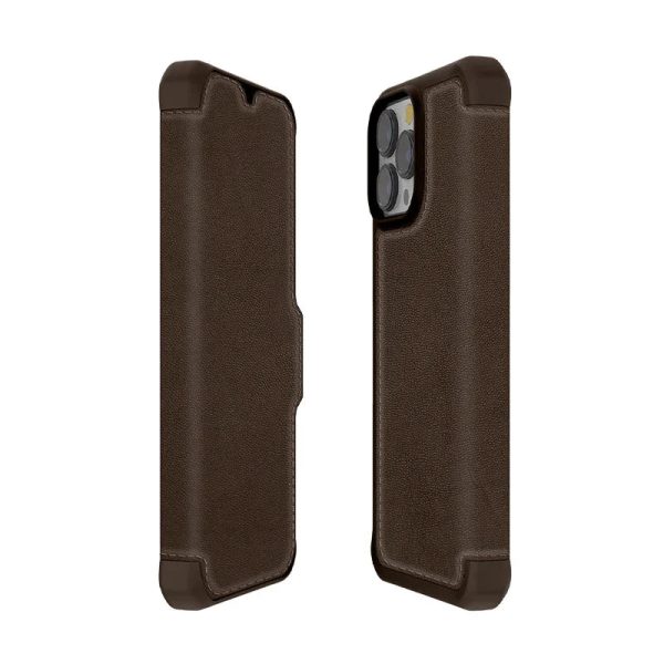 Itskins Hybrid Folio iPhone 13 Pro Max Cover - Brown With Real Leather - Tashqila