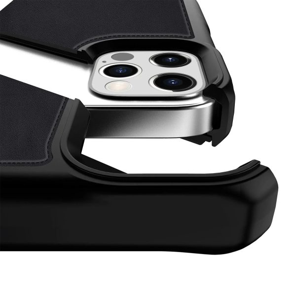 Itskins Hybrid Folio iPhone 12 Pro Max Cover - Black With Real Leather - Tashqila