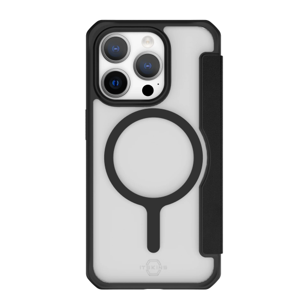 Itskins Hybrid Magfolio iPhone 15 Pro Max Leather Case - Black - Tashqila