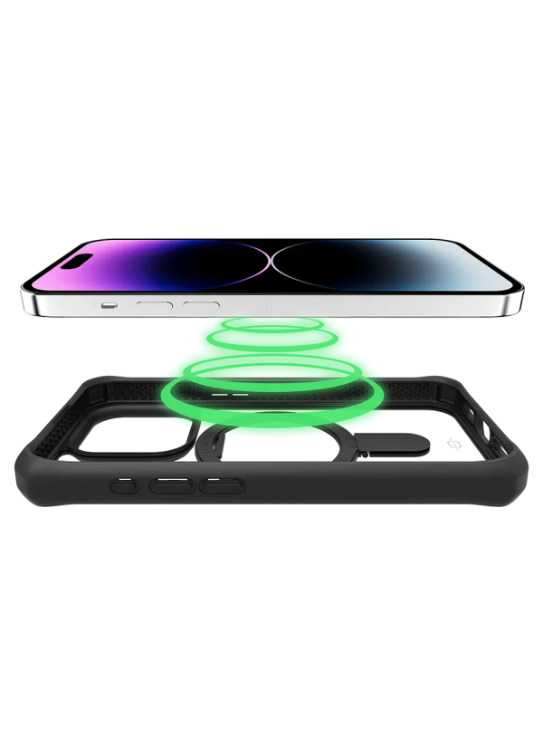 Itskins Hybrid Stand iPhone 15 Pro Magsafe Case - Black And Transparent - Tashqila