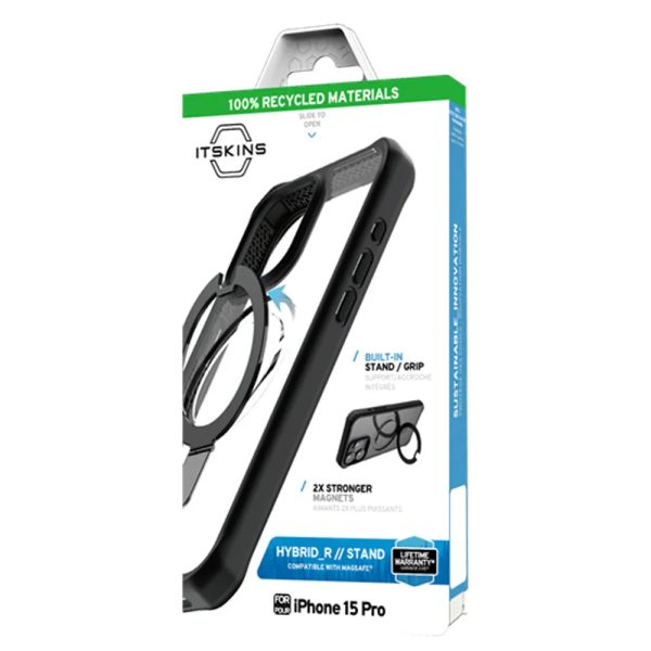 Itskins Hybrid Stand iPhone 15 Pro Magsafe Case - Black And Transparent - Tashqila