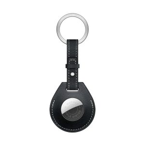 Wiwu Calfskin Leather Key Ring Case For Apple Airtag - Black - Tashqila