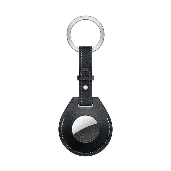 Wiwu Calfskin Leather Key Ring Case For Apple Airtag - Black - Tashqila
