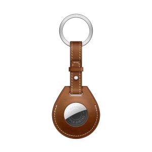 Wiwu Calfskin Leather Key Ring Case For Apple Airtag - Brown - Tashqila
