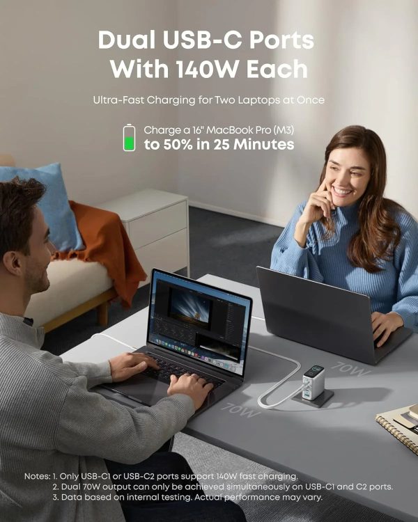 Anker 140W Charger 4-Ports With Usb-C Cable -Silver - Tashqila