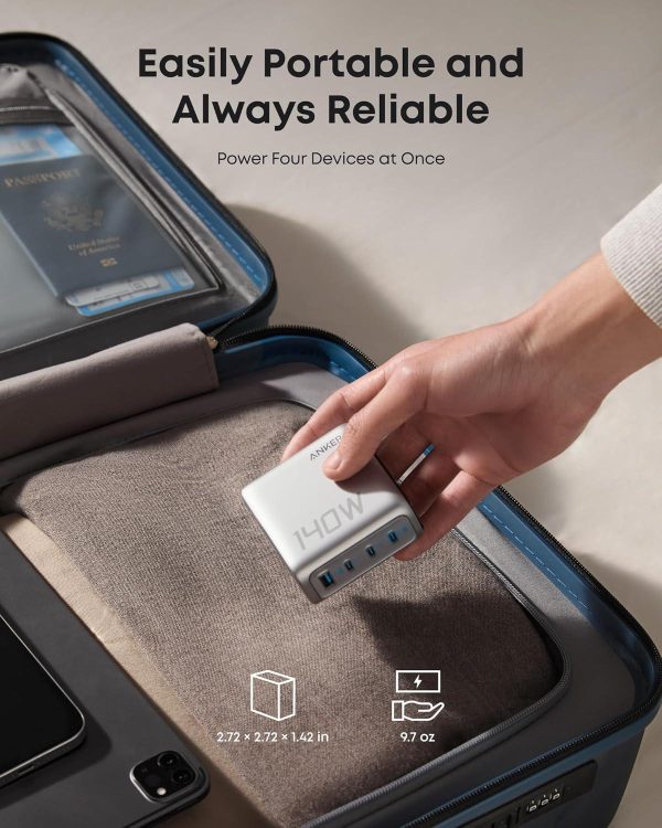 Anker 140W Charger 4-Ports With Usb-C Cable -Silver - Tashqila