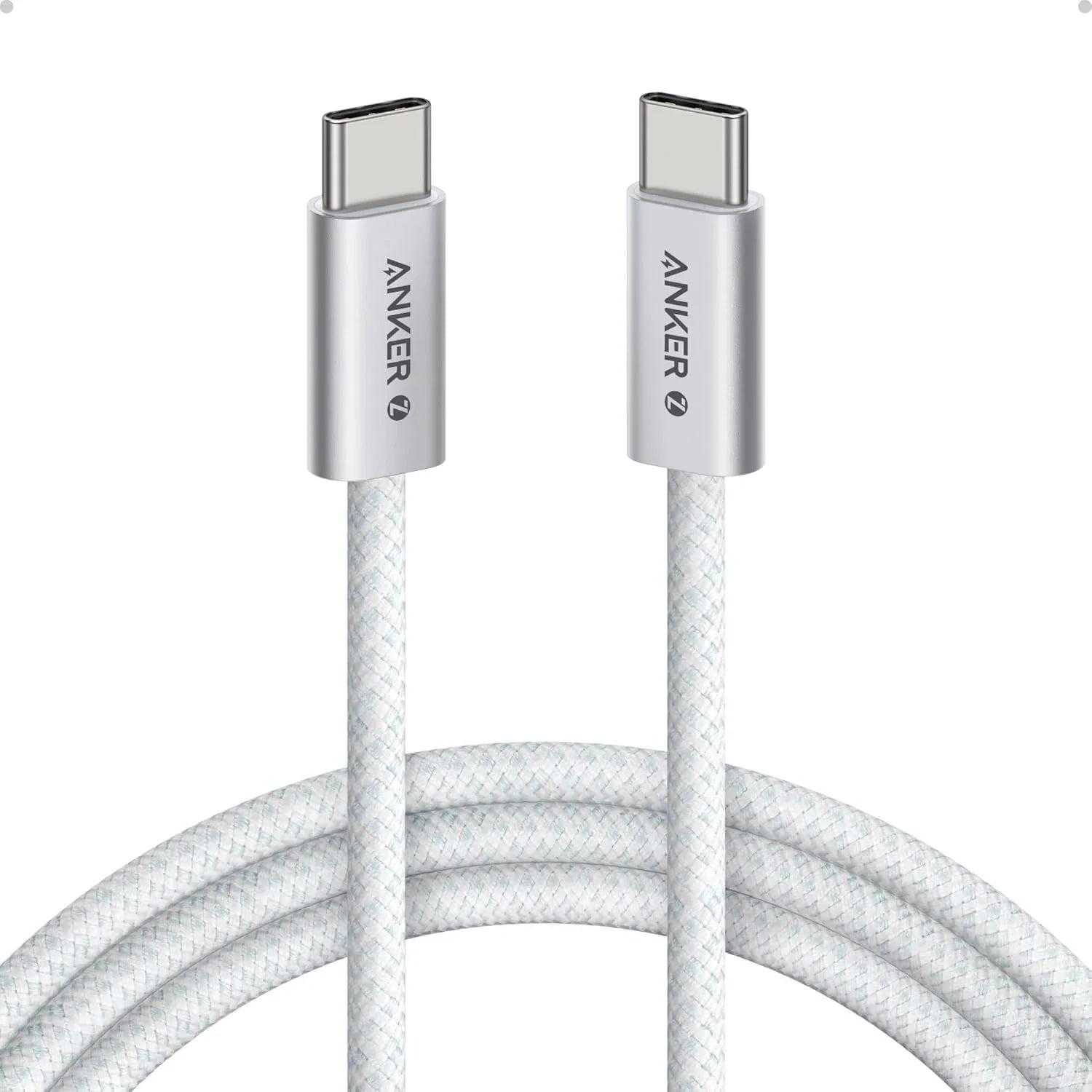 Anker Zolo 240W Usb-C To Usb-C Cable Braided (0.9M/3Ft) -White - Tashqila