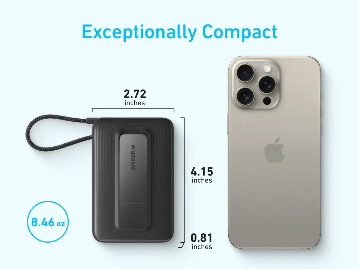 Anker Zolo Wireless Power Bank (10K, 30W, Built-In Usb-C Cable) -Black - Tashqila