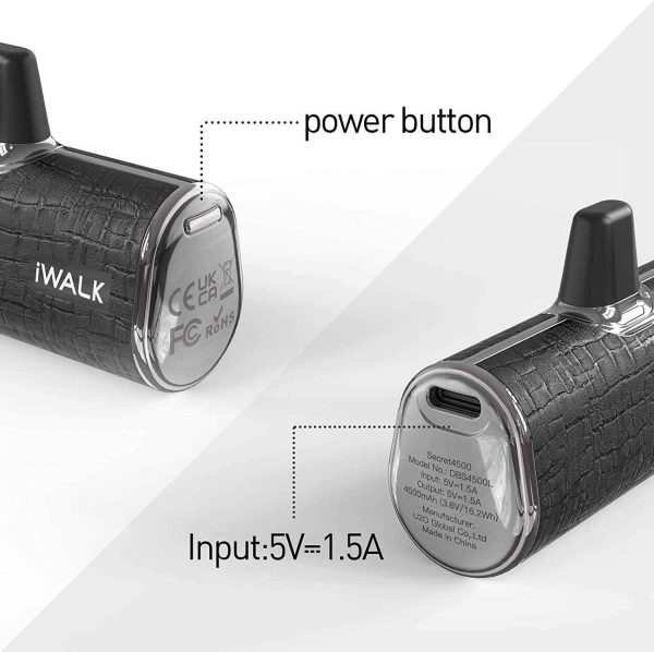 iWalk 4500mAh Lightning Pocket Power Bank - Black Leather