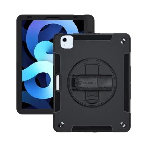 Armor-X Enx Case For iPad Air 4Th Gen 10.9 Inch 2020 Ultimate 3 Layers Shockproof Rugged Case With Hand Strap & Kick Stand - Black - Tashqila